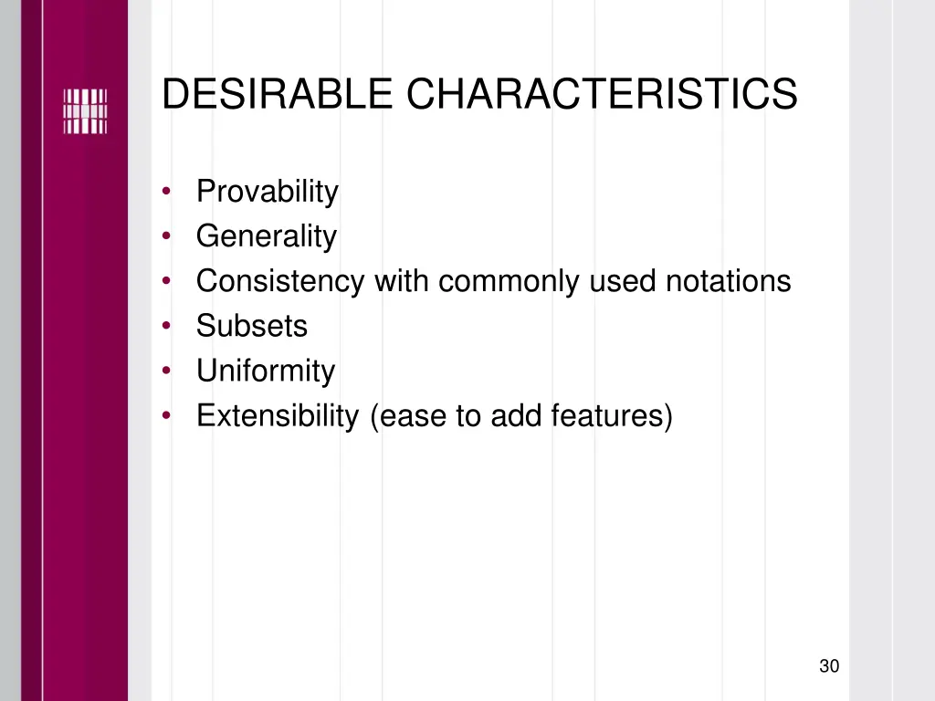 desirable characteristics