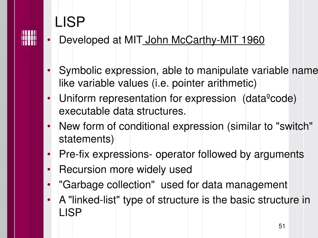 lisp developed at mit john mccarthy mit 1960