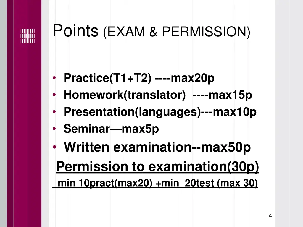 points exam permission