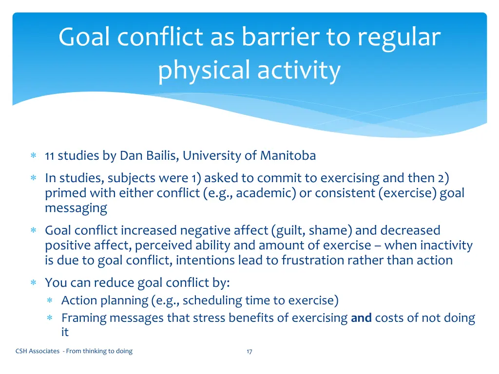 goal conflict as barrier to regular physical