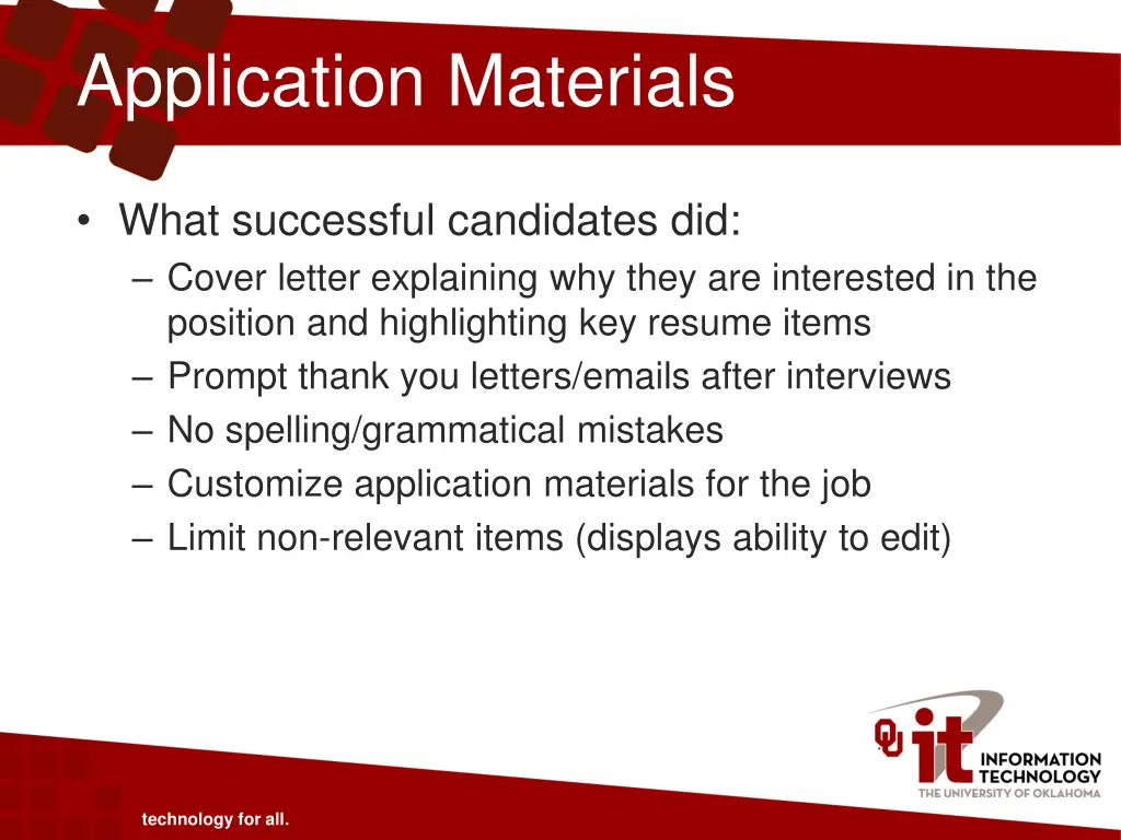 application materials