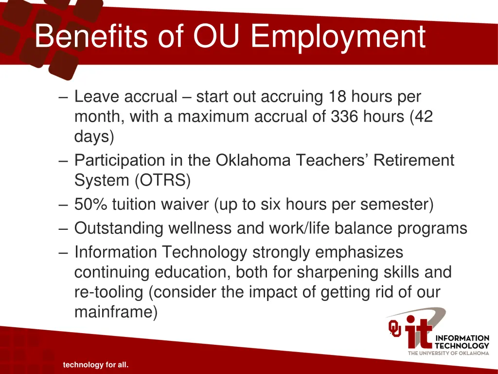 benefits of ou employment