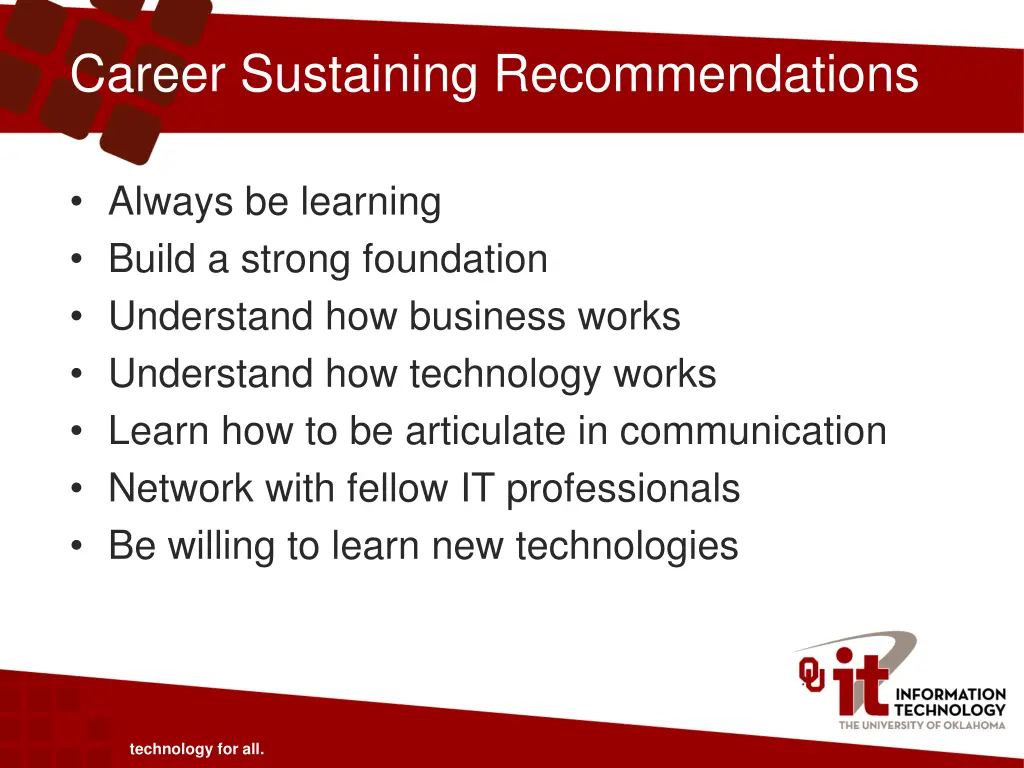 career sustaining recommendations