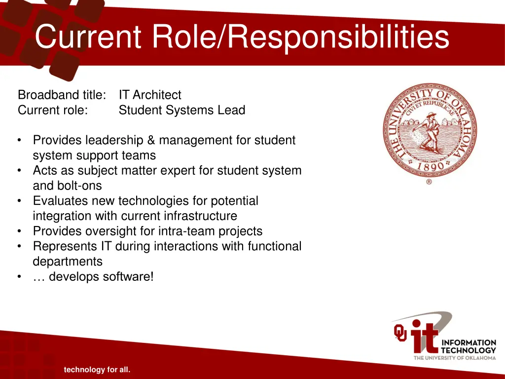 current role responsibilities