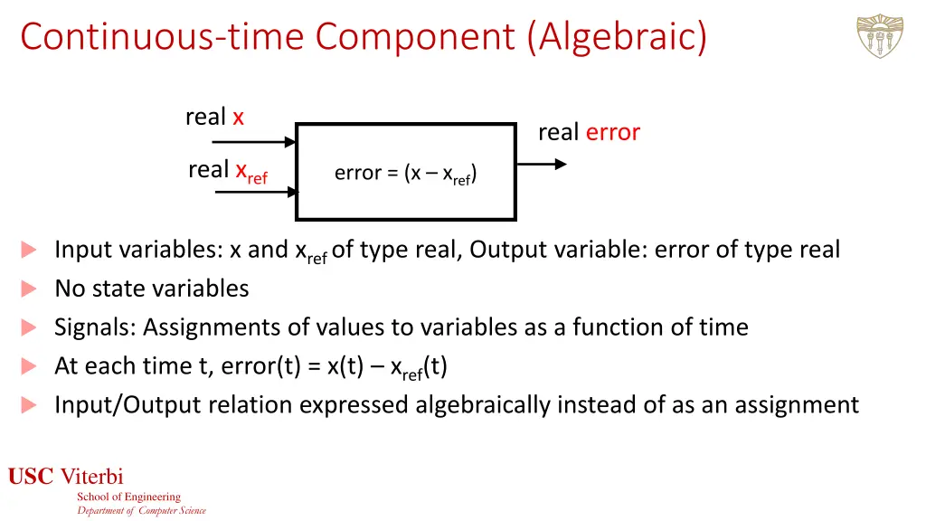 continuous time component algebraic