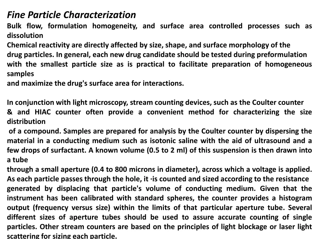 fine particle characterization bulk flow