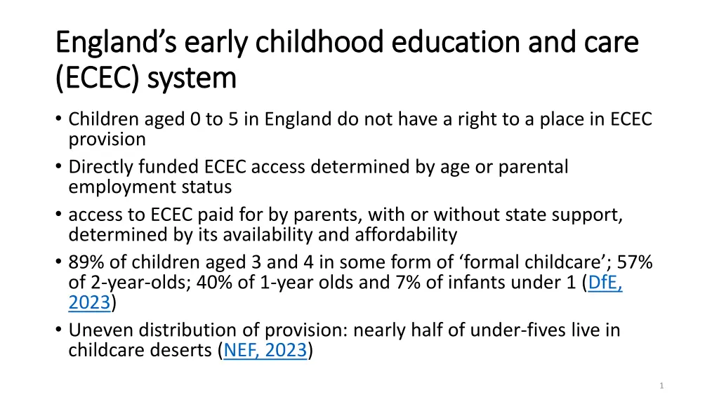 england s early childhood education and care