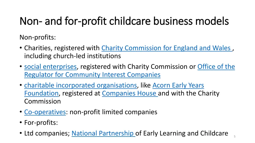 non non and for and for profit childcare business