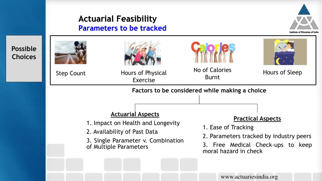 actuarial feasibility parameters to be tracked