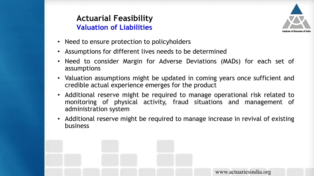 actuarial feasibility valuation of liabilities