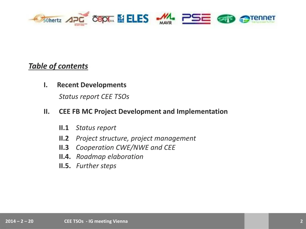 table of contents