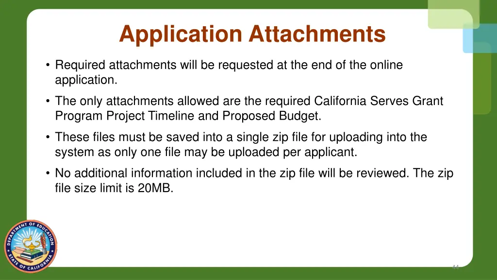 application attachments