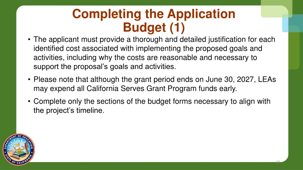 completing the application budget 1 the applicant
