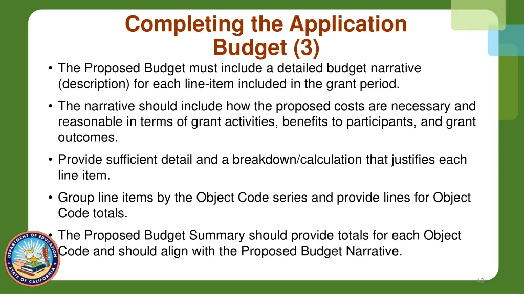 completing the application budget 3 the proposed