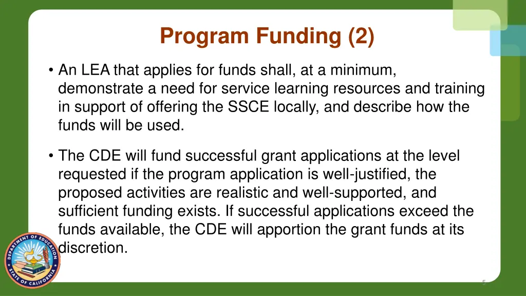 program funding 2