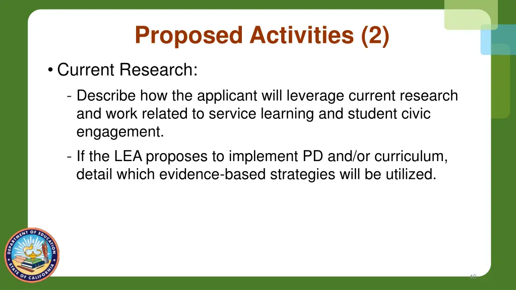 proposed activities 2