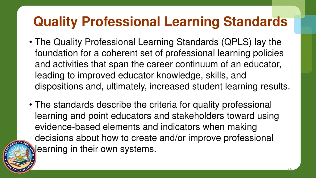 quality professional learning standards
