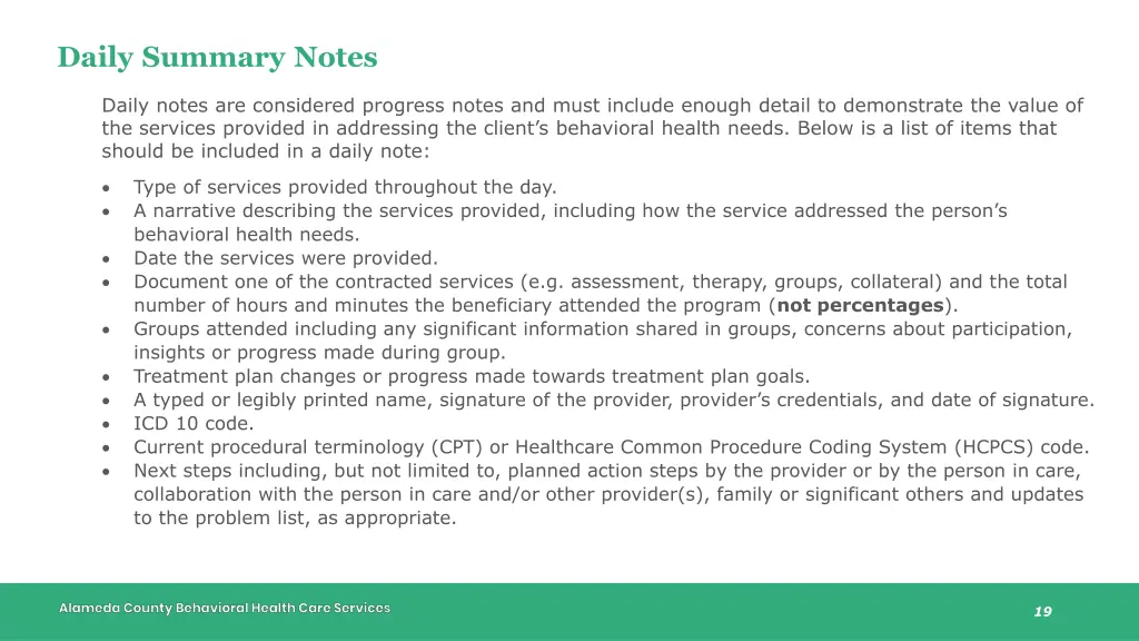 daily summary notes
