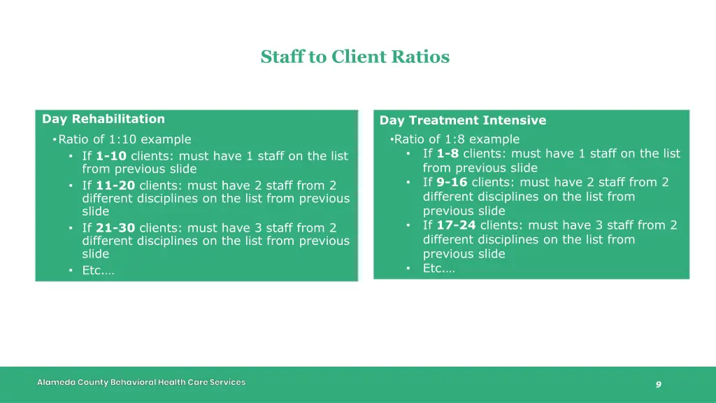 staff to client ratios