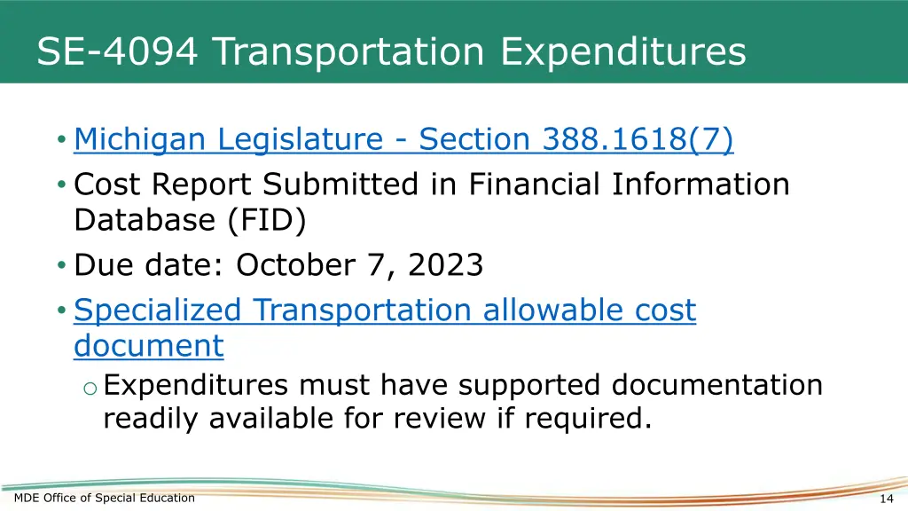 se 4094 transportation expenditures
