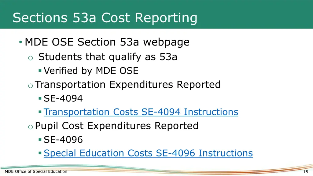 sections 53a cost reporting
