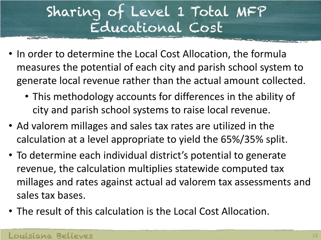 sharing of level 1 total mfp educational cost 2