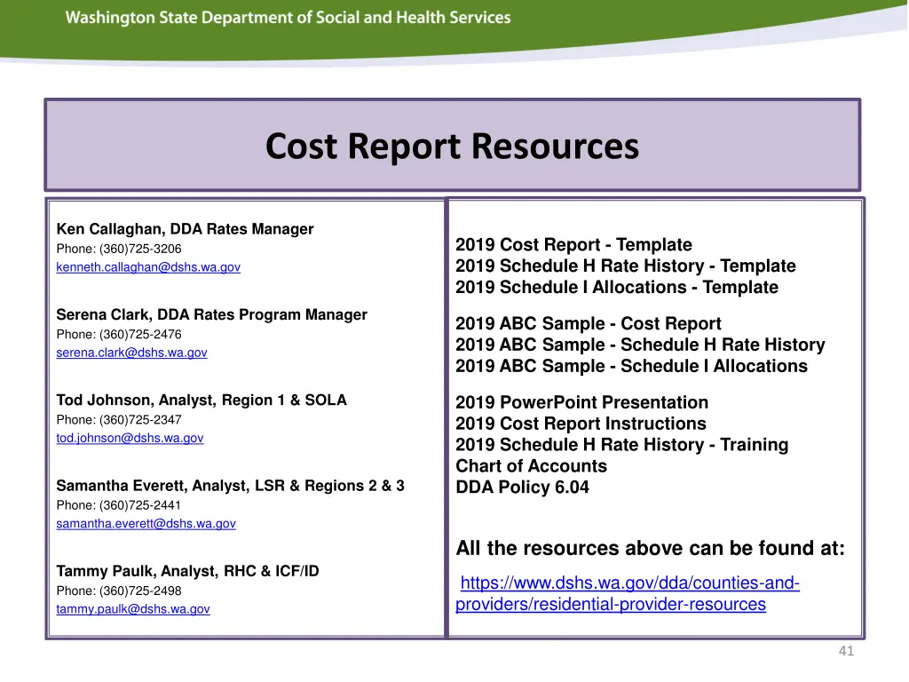 cost report resources