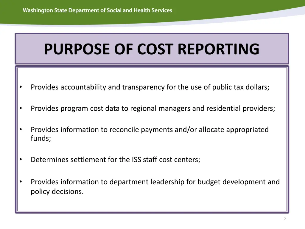 purpose of cost reporting