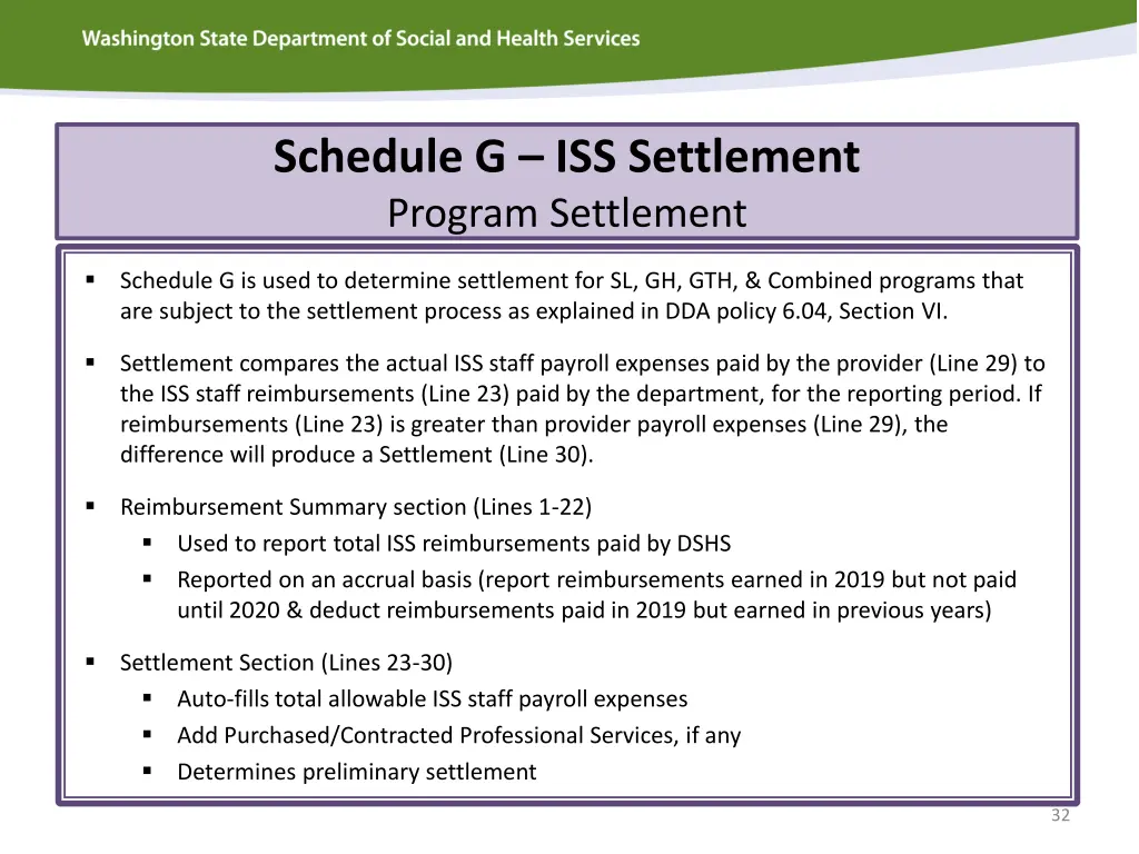 schedule g iss settlement program settlement