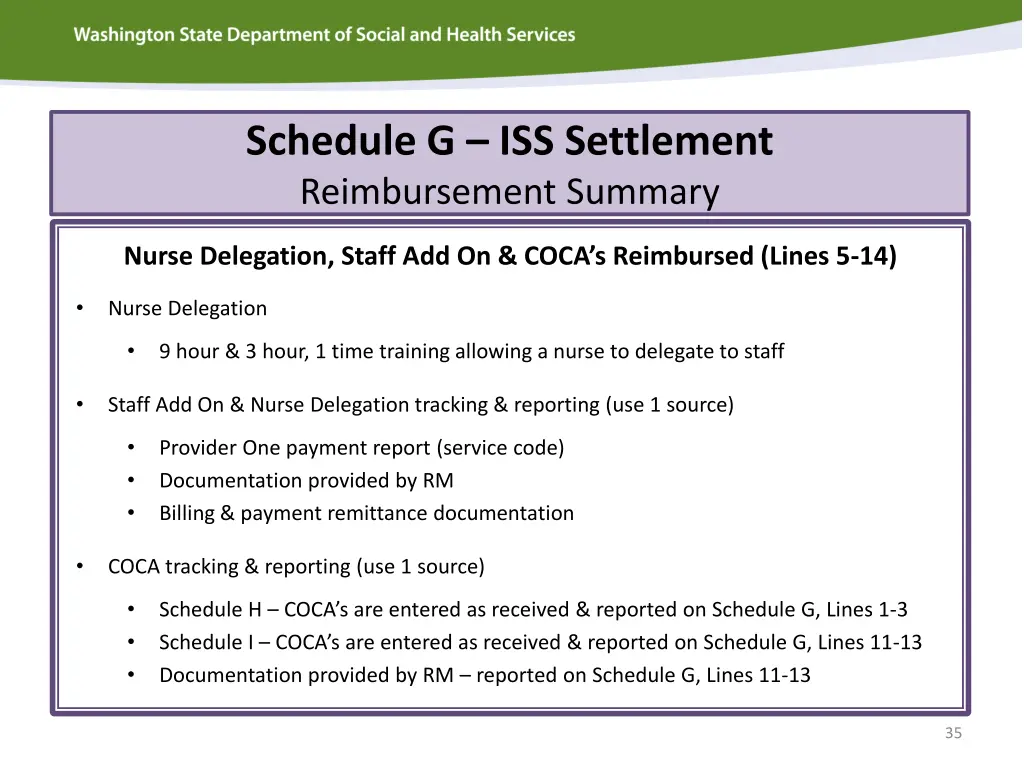 schedule g iss settlement reimbursement summary 2