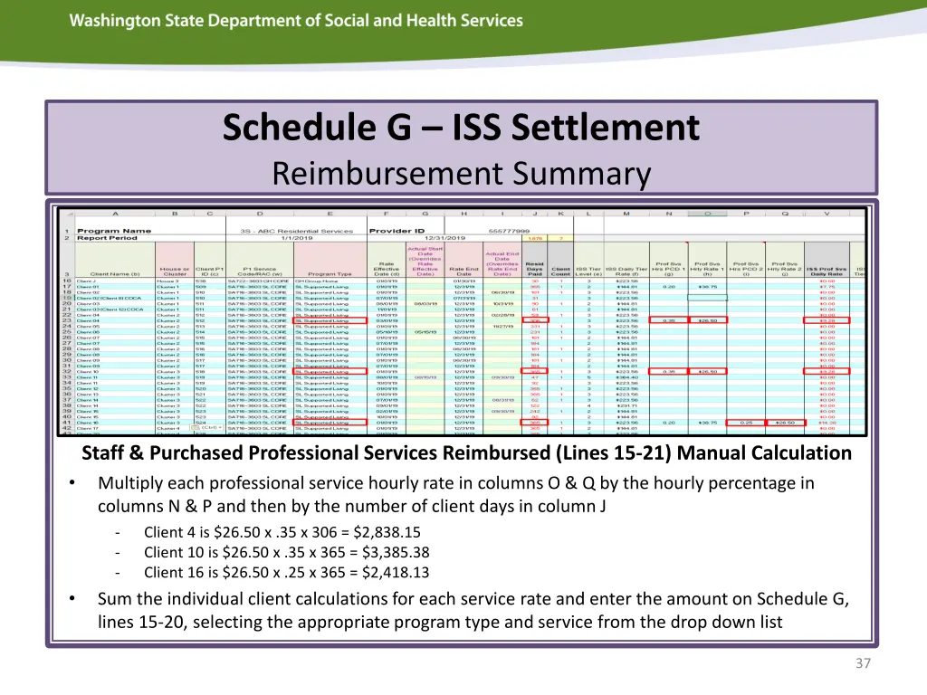 schedule g iss settlement reimbursement summary 3