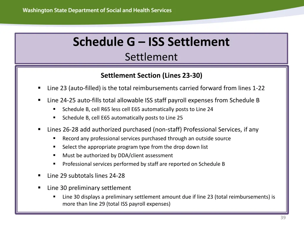 schedule g iss settlement settlement