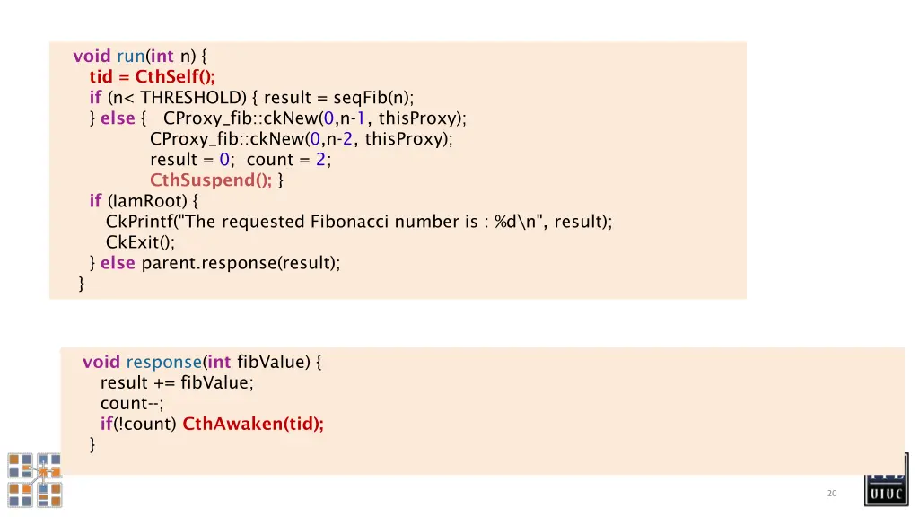 void run int n tid cthself if n threshold result