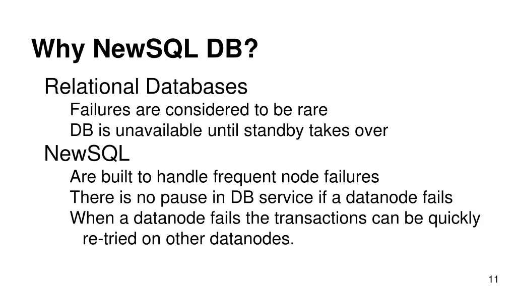 why newsql db relational databases failures