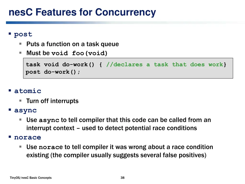 nesc features for concurrency