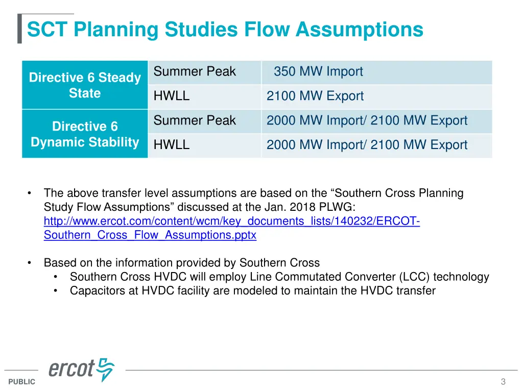 sct planning studies flow assumptions