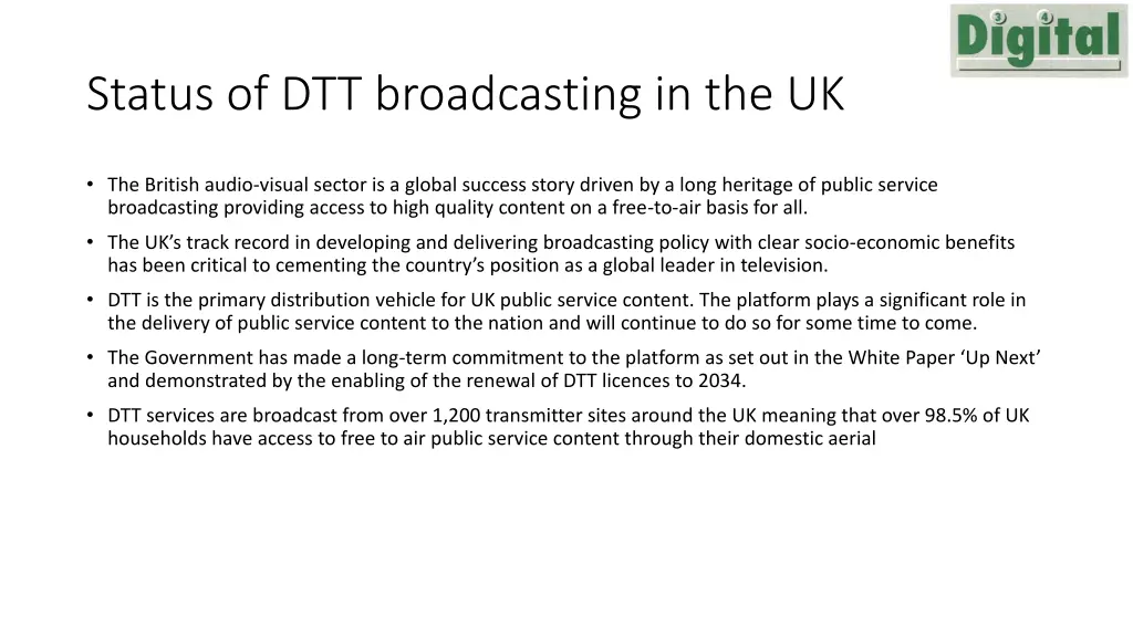 status of dtt broadcasting in the uk