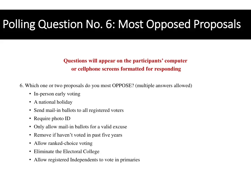 polling question no 6 most opposed proposals