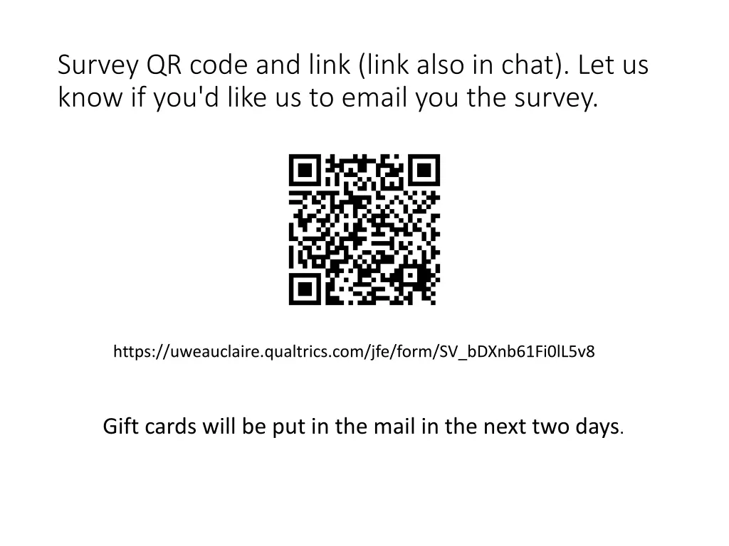 survey qr code and link link also in chat