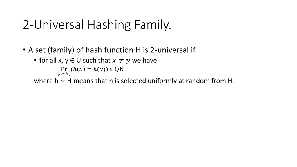 2 universal hashing family
