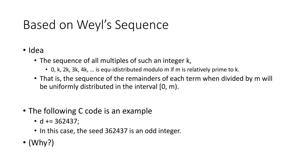 based on weyl s sequence