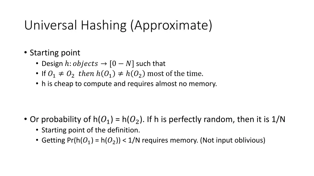 universal hashing approximate