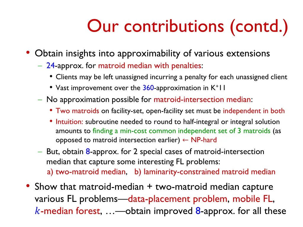 our contributions contd