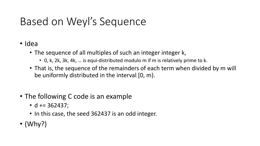 based on weyl s sequence
