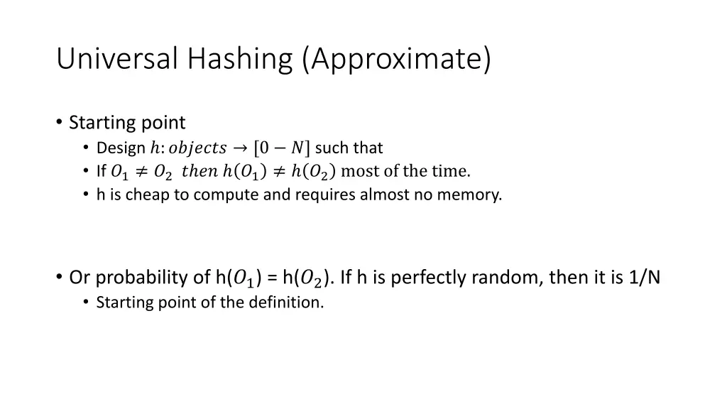universal hashing approximate