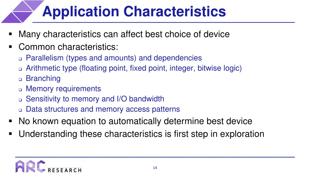 application characteristics