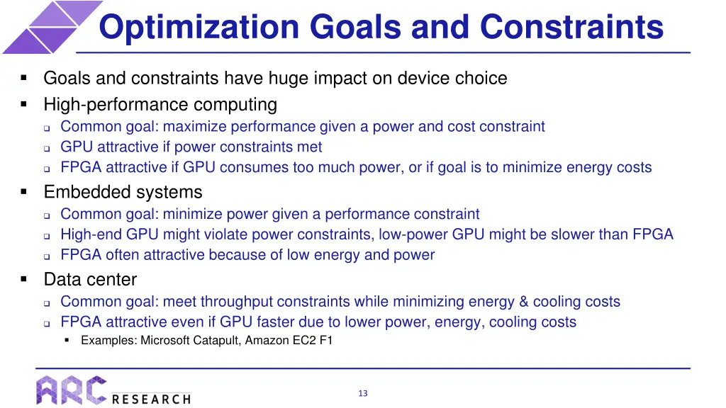 optimization goals and constraints