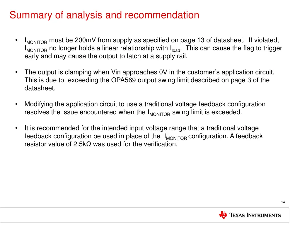 summary of analysis and recommendation