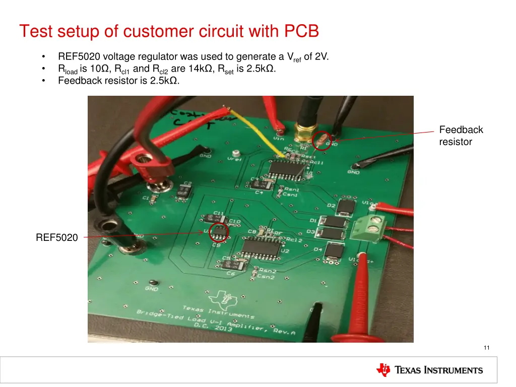 test setup of customer circuit with pcb