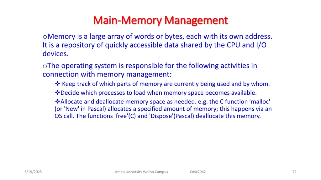 main main memory management memory management
